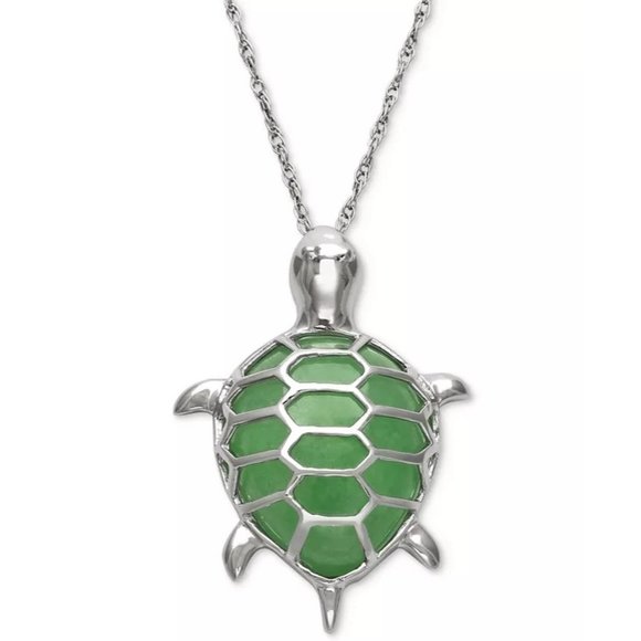 NIB Macys Sterling Silver Dyed Jade Turtle Pendant 18 inch Necklace - Picture 12 of 12